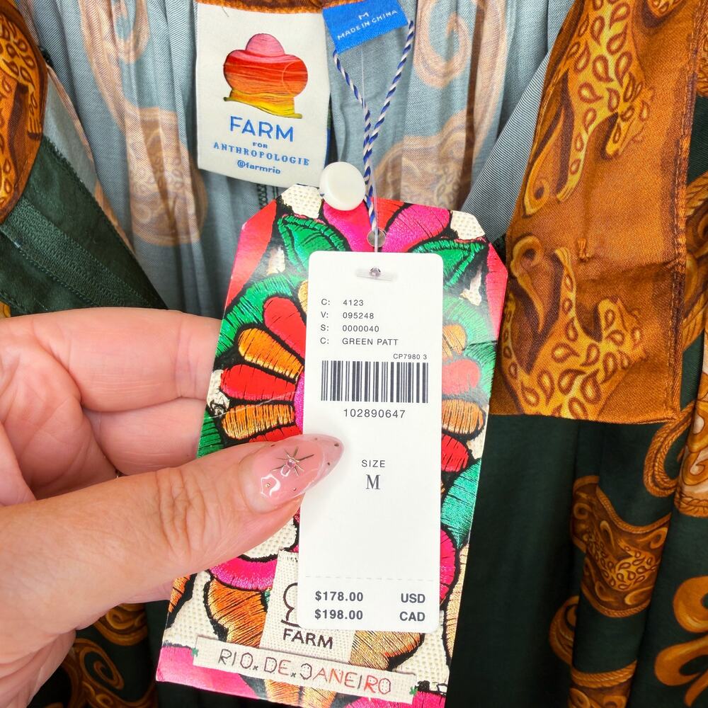 NWT Anthropologie Farm Rio Printed Wide Leg Green Gold Cheetah Satin Pants Med - Picture 13 of 15